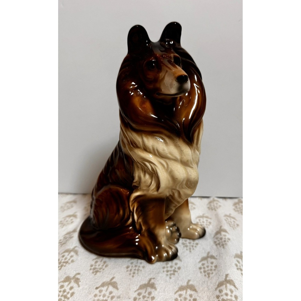 Vintage Collie Lassie Dog 8"‎ Figurine Porcelain Ceramic Glossy Finish Sitting